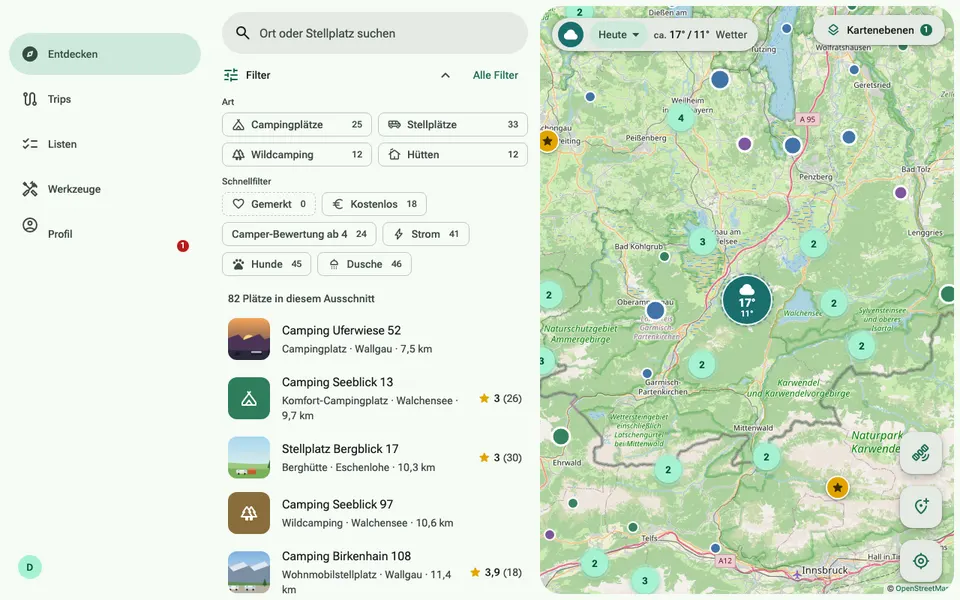Map with sites and the list below